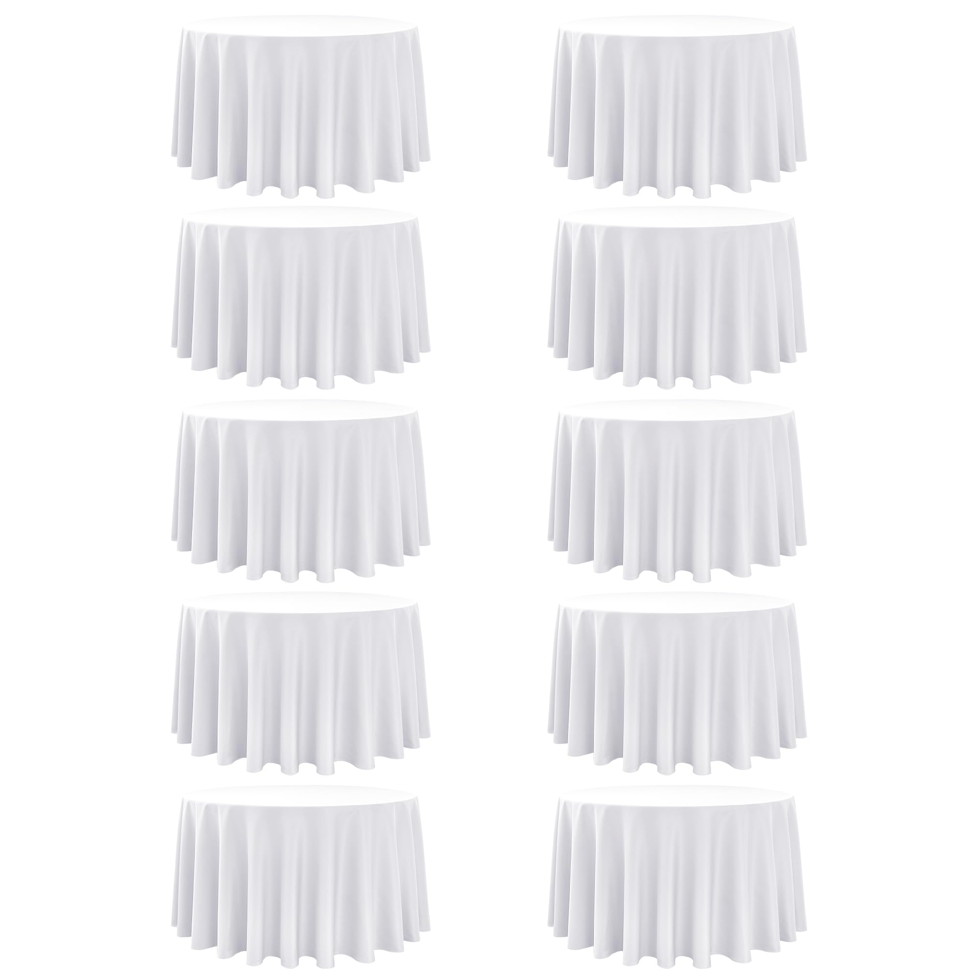 Photo 1 of Dailyset 10-Pack White Round Tablecloths, 108 Inches, Stain-Resistant Polyester for 4-5 Ft Round Tables - Washable Table Covers for Weddings, Banquets, Birthday Parties, Events