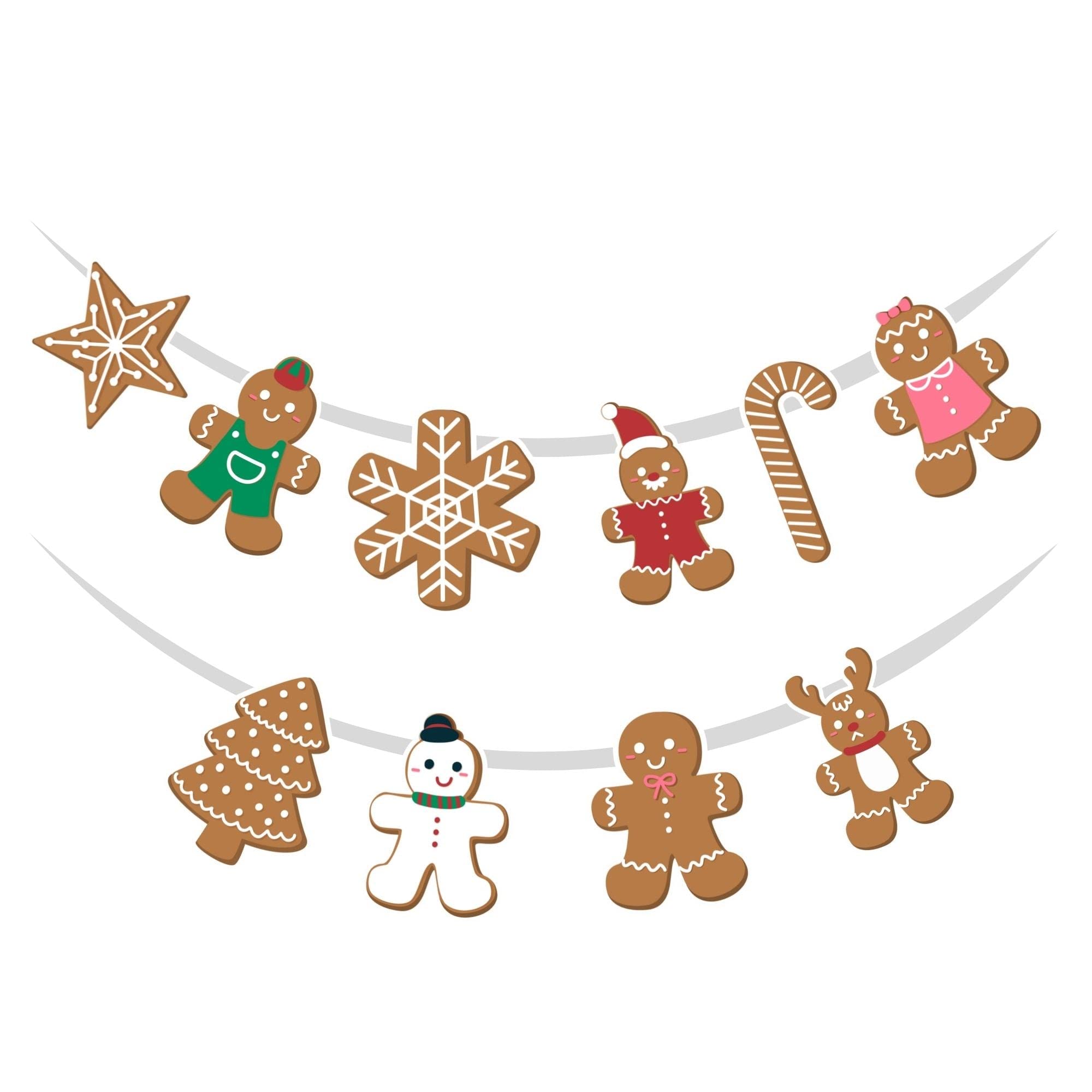 Gingerbread Christmas Bunting Decoration Items (6 Inches per card / 250 GSM Card Stock/Multicolour / 10 Pieces)