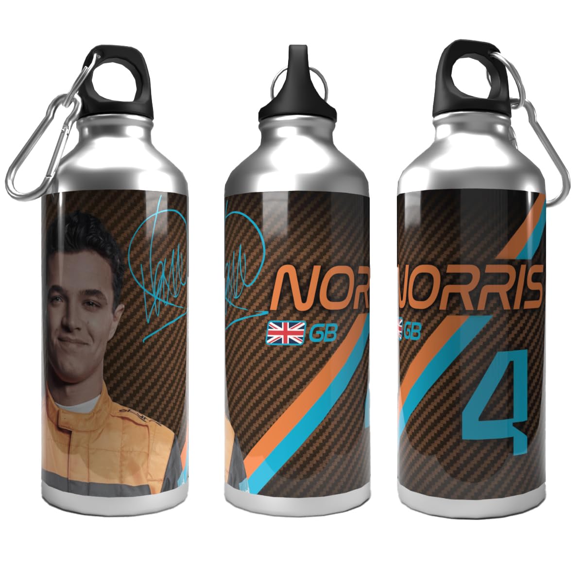 Partisan Multicolour Lando Norris Water Bottle 2-Lid Aluminium 600Ml Silver