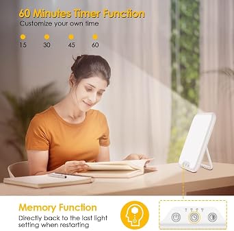 VTHW Sad Lamp, 10000LUX Light Therapy Lamp for Depression LED UV Free Spectrum, Daylight Light with Memory Function & 4 Timers, 3 Colors Temperature, Stepless Brightness for Home/Office [Energy Class F]