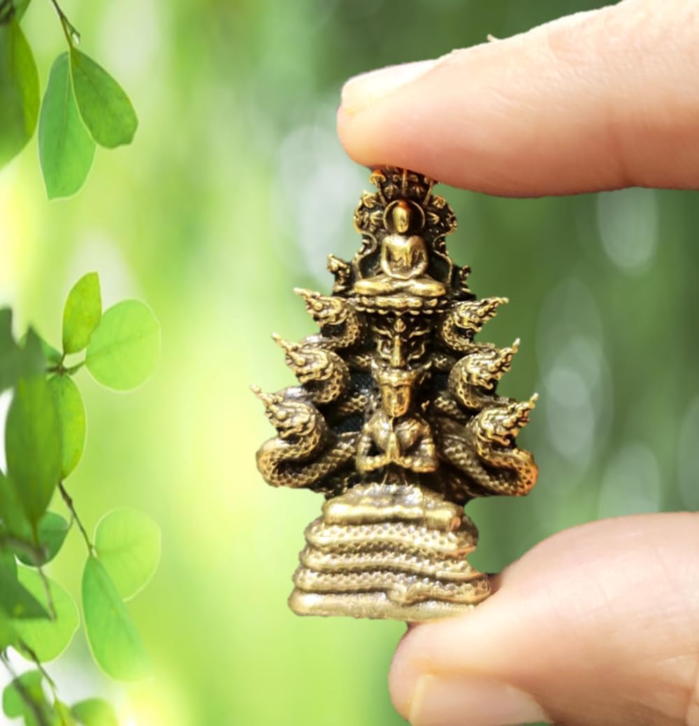 Purpledip Rare Miniature Brass Idol Naga Buddha: Collectible Statue with Detailed Very Fine Workmanship (12698J)