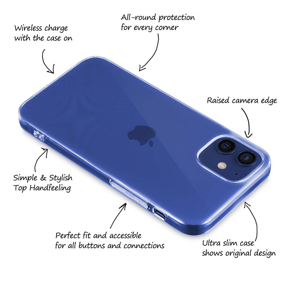 doupi UltraSlim AllClear Custodia per iPhone 13 (6,1 pollici), TPU Silikon satinato fine piuma facile mat semi trasparente Cover, trasparente