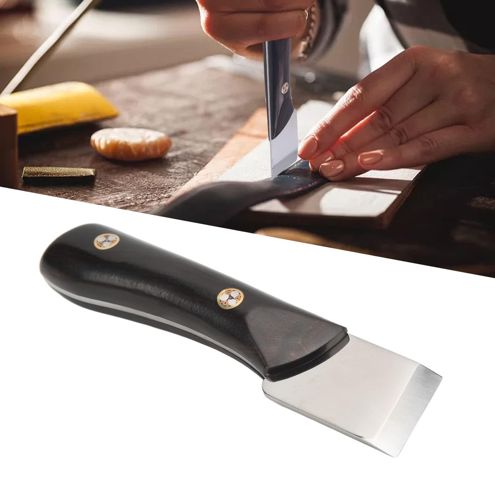 Coltello Per Pelle Con Manico In Legno Di Sandalo – Lama In Acciaio M390 – Attrezzo Da Taglio E Refilatura Per Pelletteria Fai-da-te - 4