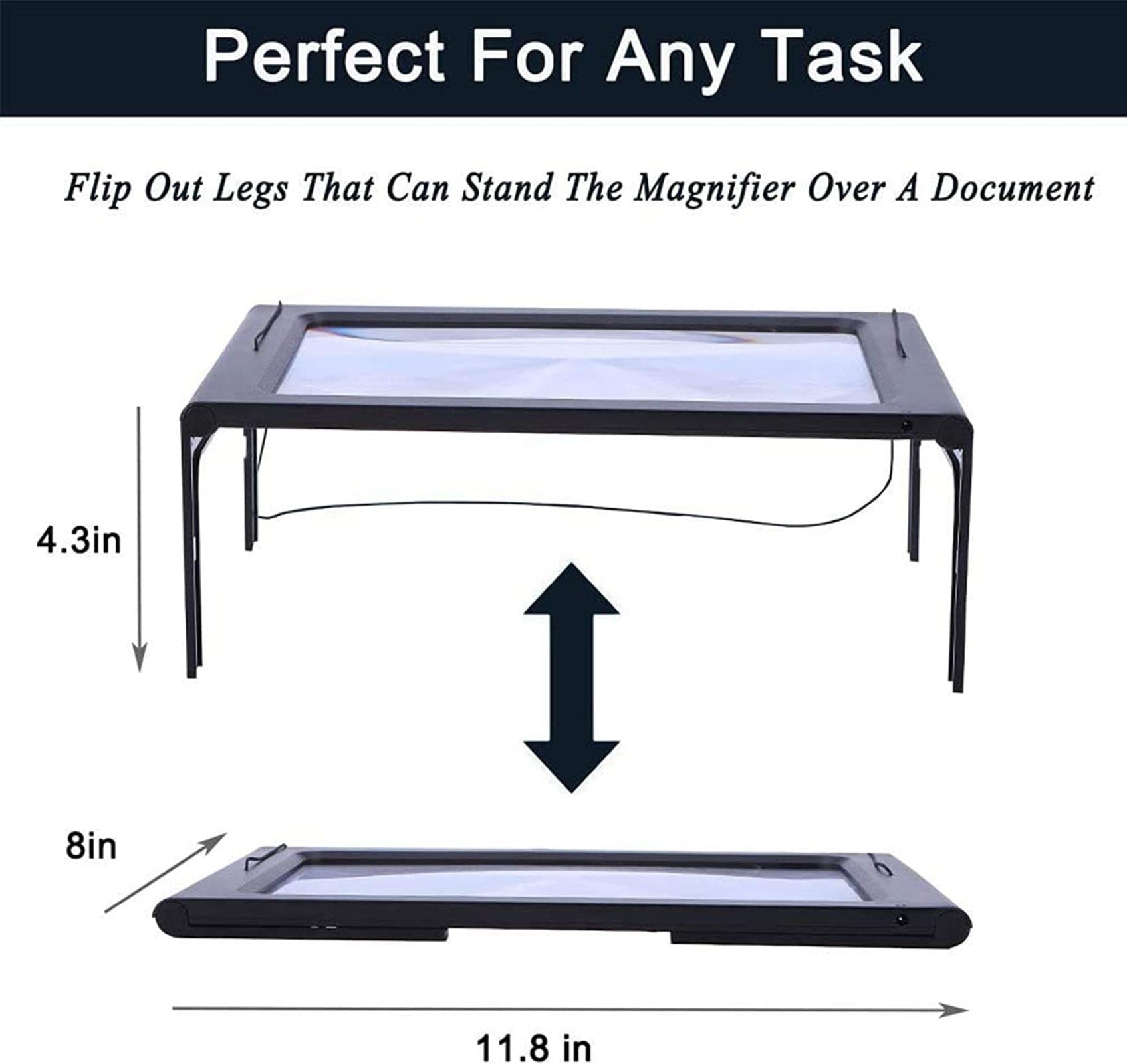 Vergrößerungslampe, 5-Fach vergrößernde, beleuchtete Tischlupe mit Klemme, verstellbare, Faltbare Lupe mit LED-Hochauflösung, augenschonende Lampe für Kosmetik,