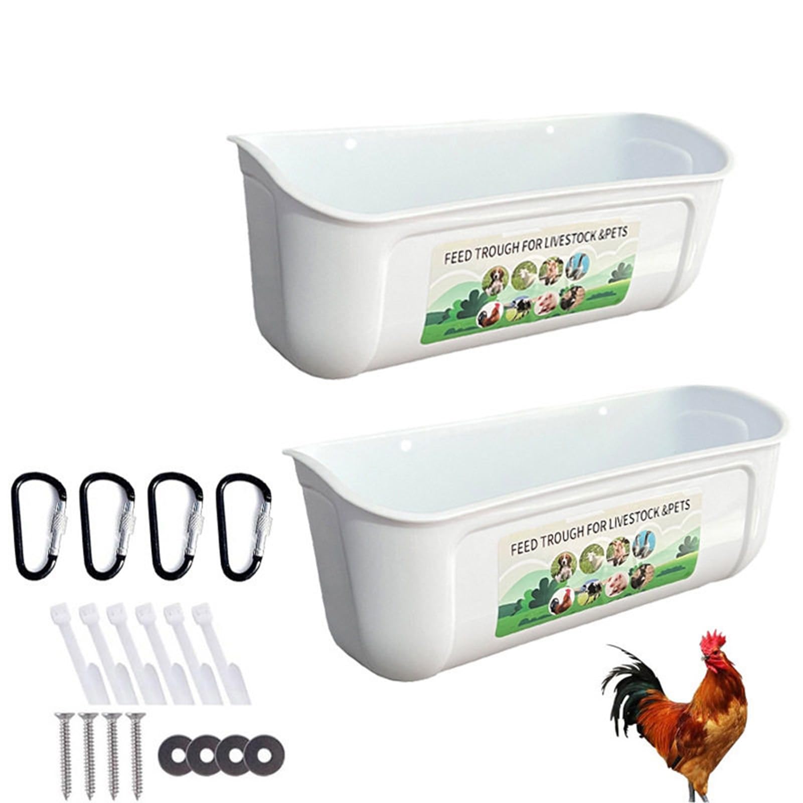 Comedero para Cerdos Paquete de 2 Comederos —montados en La Pared o Colgantes, Comederos Ligeros y Antidesperdicio para Gallinas, y Bebederos Portátiles para Aves Corral(White)