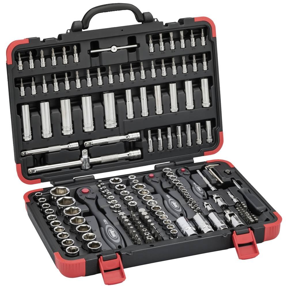 VIGOR Set di chiavi a bussola V2461N | 172 pezzi, con cricchetto reversibile e prolunghe, vari bit e bussole | set completo di chiavi a bussola per l'uso manuale.