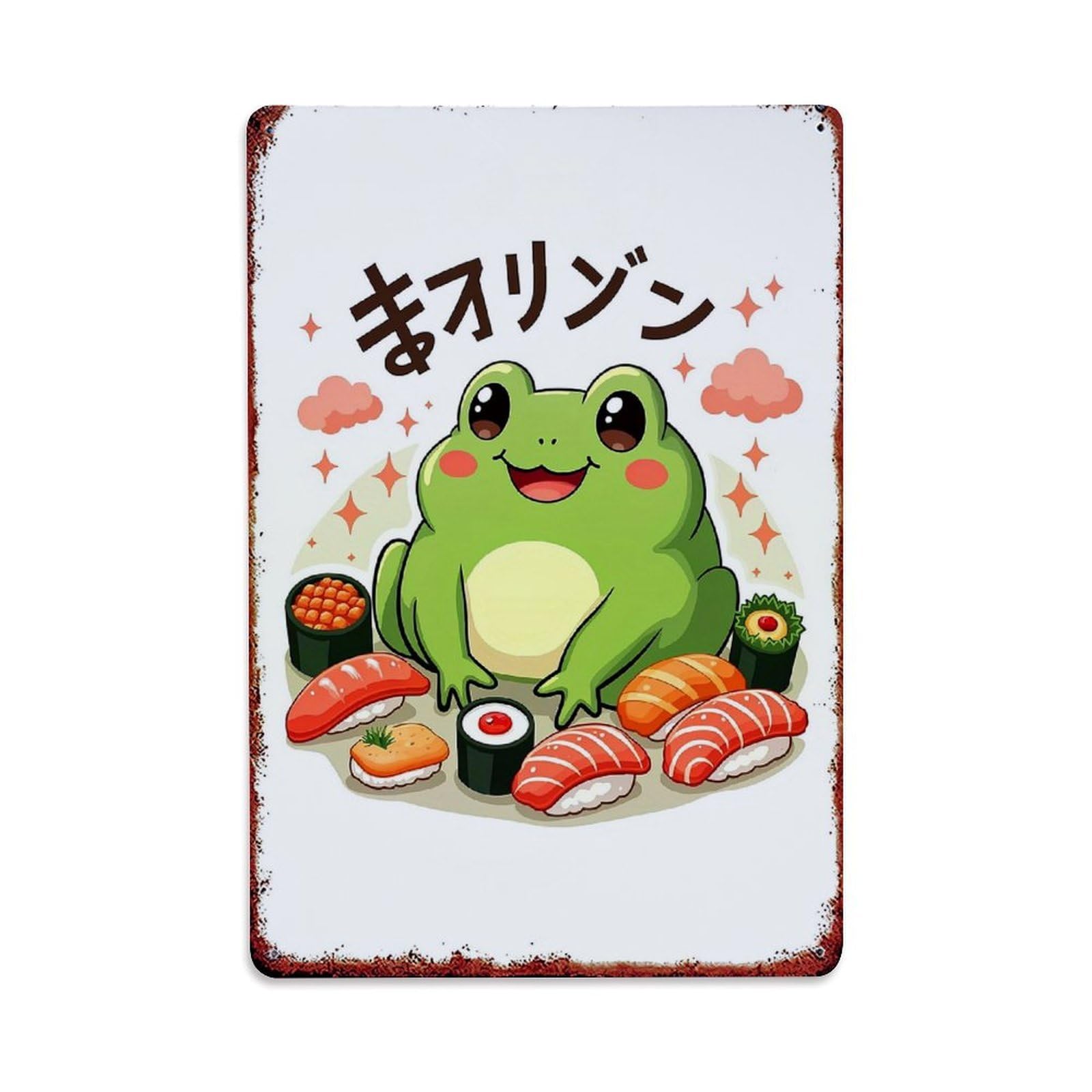 Bliveurn Vintage Cute Frog With Sushi Retro Metal Tin Sign, Metal Poster For Home, Gaming Room, Studio Workshop,Bar,Garage Wall Art Decor 8X12 Inch