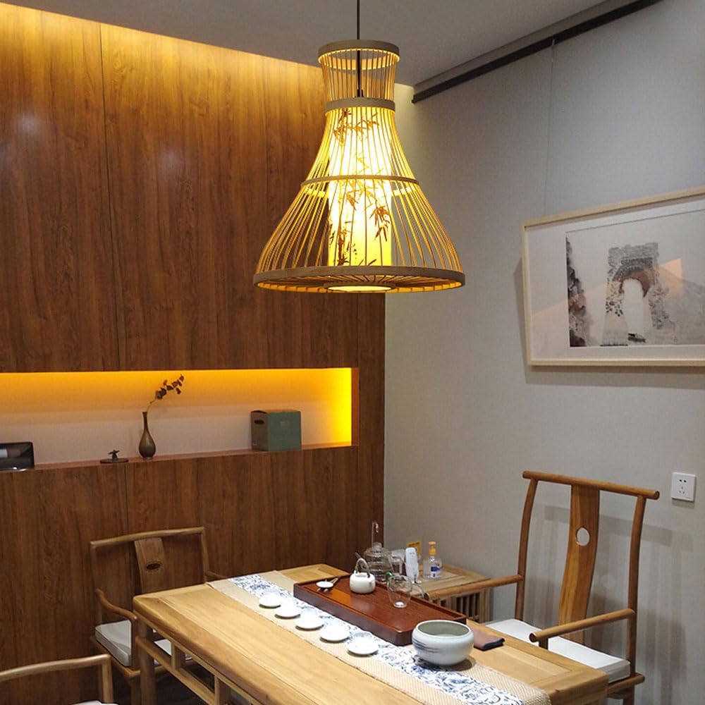 Modern Kitchen Island Light Rural Farmhouse Hand Woven Natural Rattan Diniroom Hangingp Japanese Retro Style Basket Dinitable for Liviroom Study/Natural-B/a