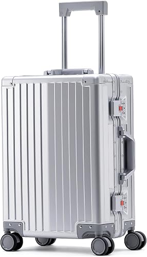 20 Inch Suitcases with Wheels All Aluminum Carry On Luggage Hard Shell Boardable Cabin Suitcase with TSA Locks Silent Spinner Wheels, Silver, 20 inch