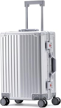 All Aluminum 20 inch Suitcases Carry On Luggage Hard Shell Suitcase Boardable Cabin Luggage with TSA Locks Silent Spinner Wheels Silver,20 inch