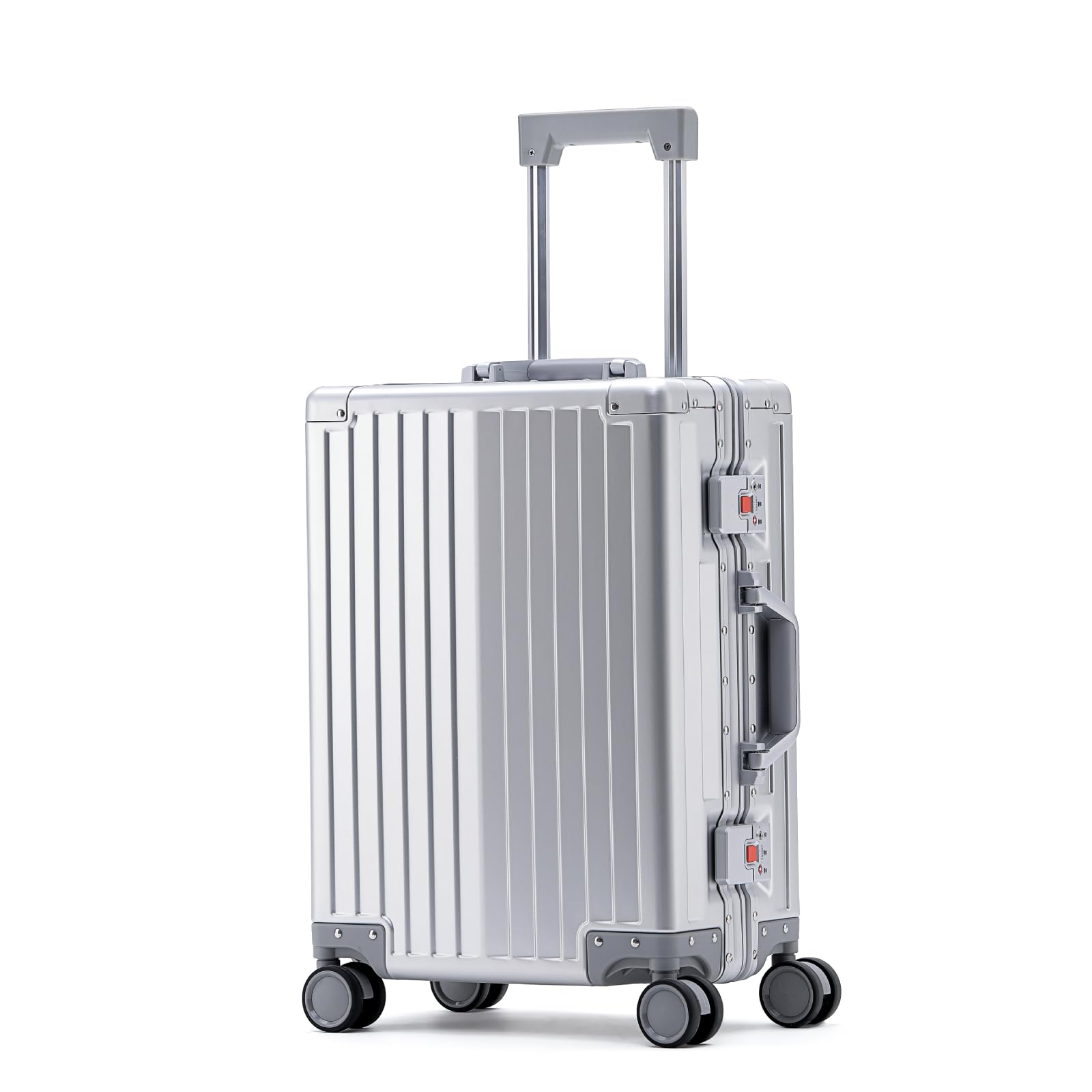 Tutte le valigie in alluminio da 50,8 cm bagaglio a mano valigia rigida valigia trolley da cabina imbarcabile bagagli con serrature TSA Ruote girevoli silenziose, Argento, 51 cm