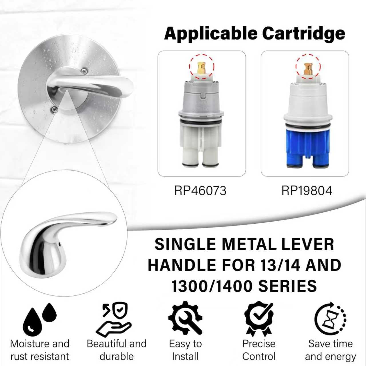 Shower Handle Replacement,RP48717 Delta Shower Handle,Metal Handle Kit | for Delta 13/14 Series Tub Faucet,Compatible with Delta Shower Handle Monitor Faucet,Chrome