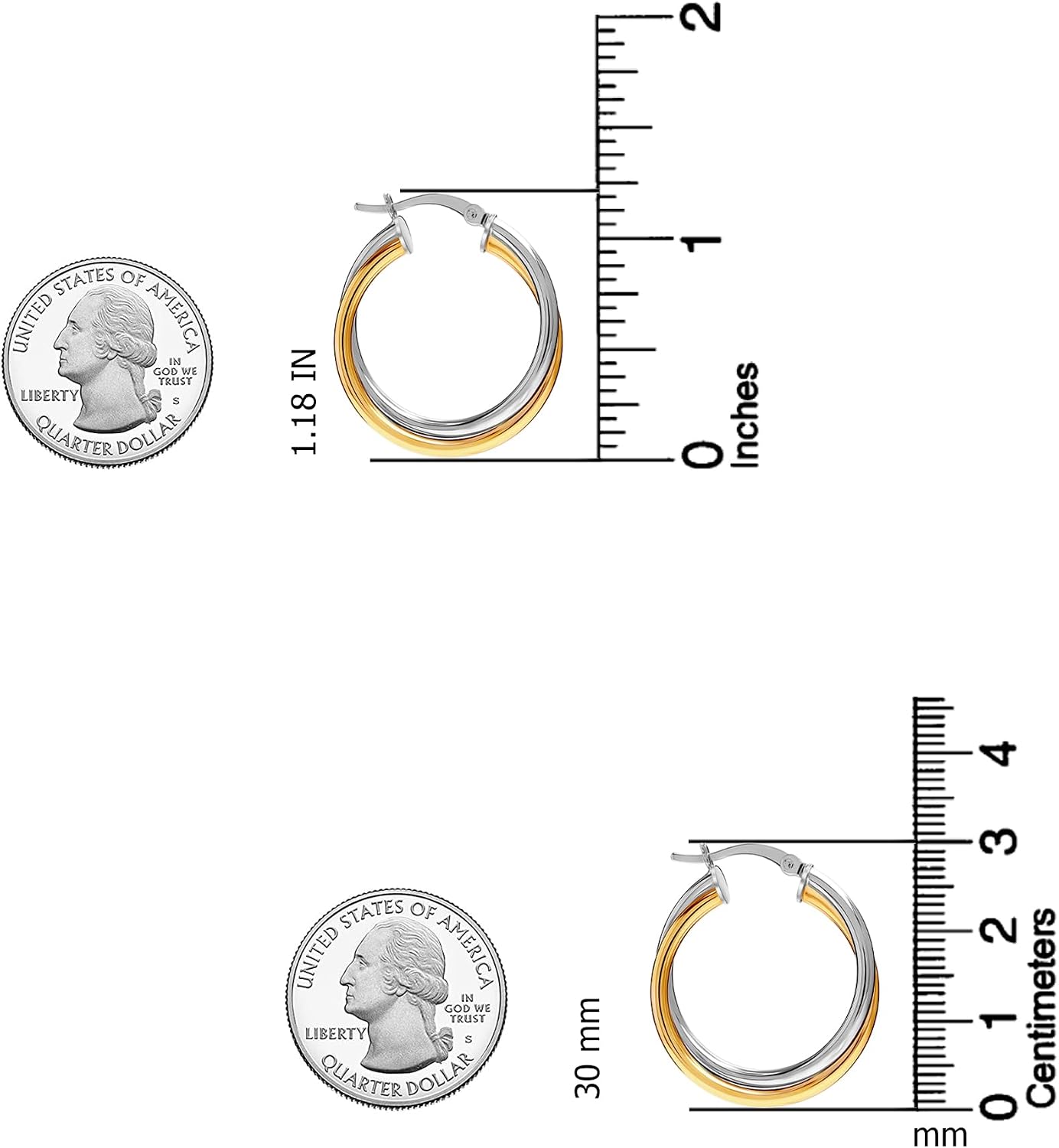 LeCalla 925 Sterling Silver Two-Tone Three-Tone Hoop Earrings | Round Shape Polished Italian Diamond-Cut Twisted Earring Hoops for Women