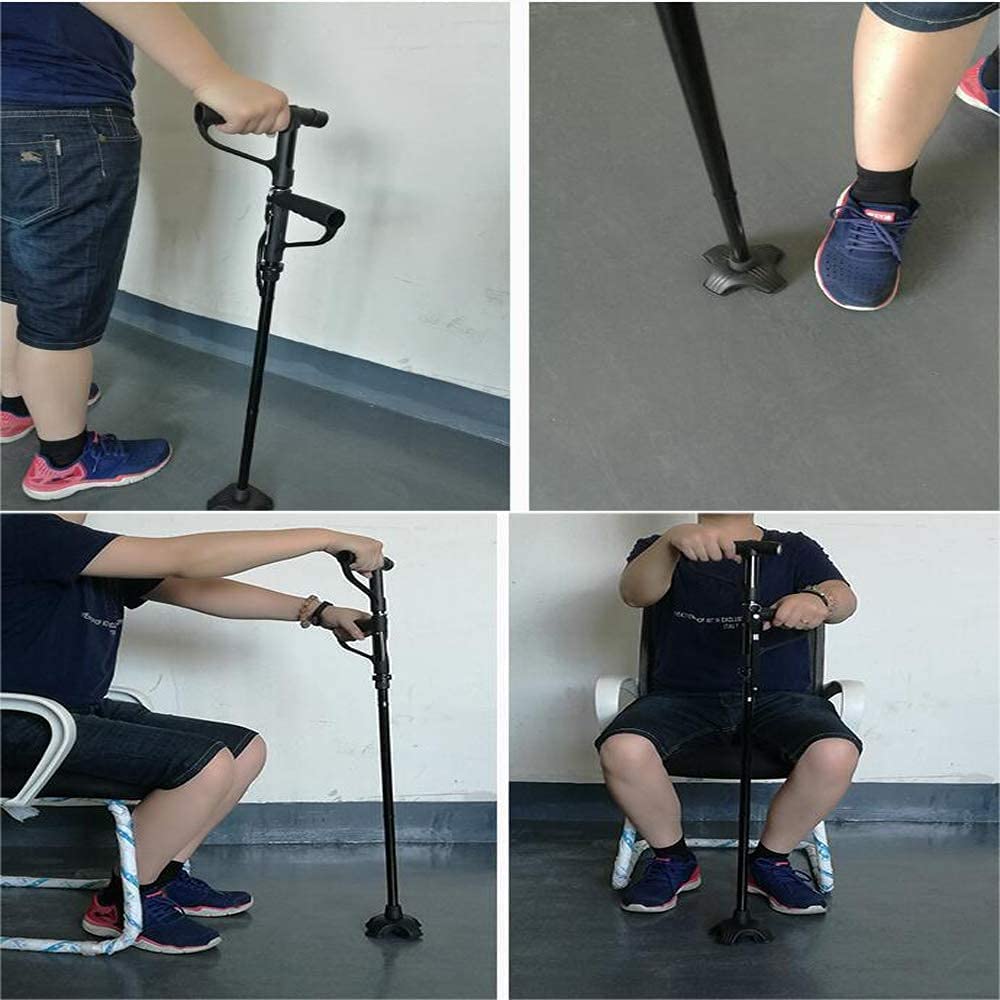 MRKU Bastón Plegable para Hombre y Mujer con luz LED y 3 Alturas Regulables | Bastón Plegable para Personas Mayores con asa Lateral Plegable y portátil