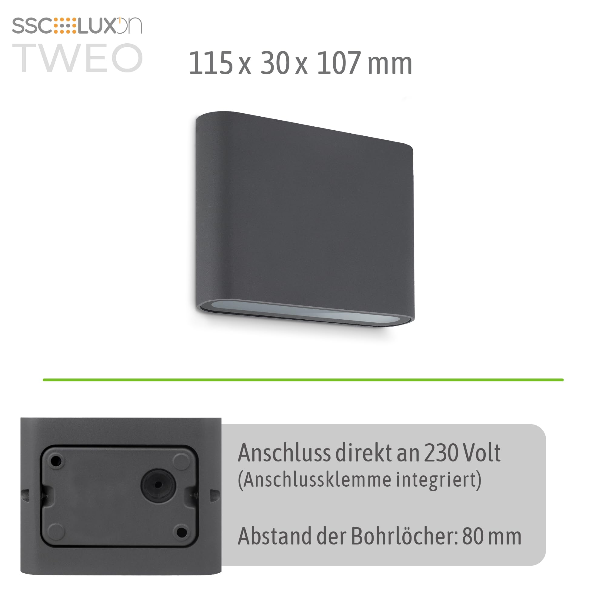 SSC-LUXon 3x TWEO Wandlampe Up and Down Lampe für Außen & Innen IP54 - Außenleuchte Wand LED anthrazit warmweißes Licht 230V