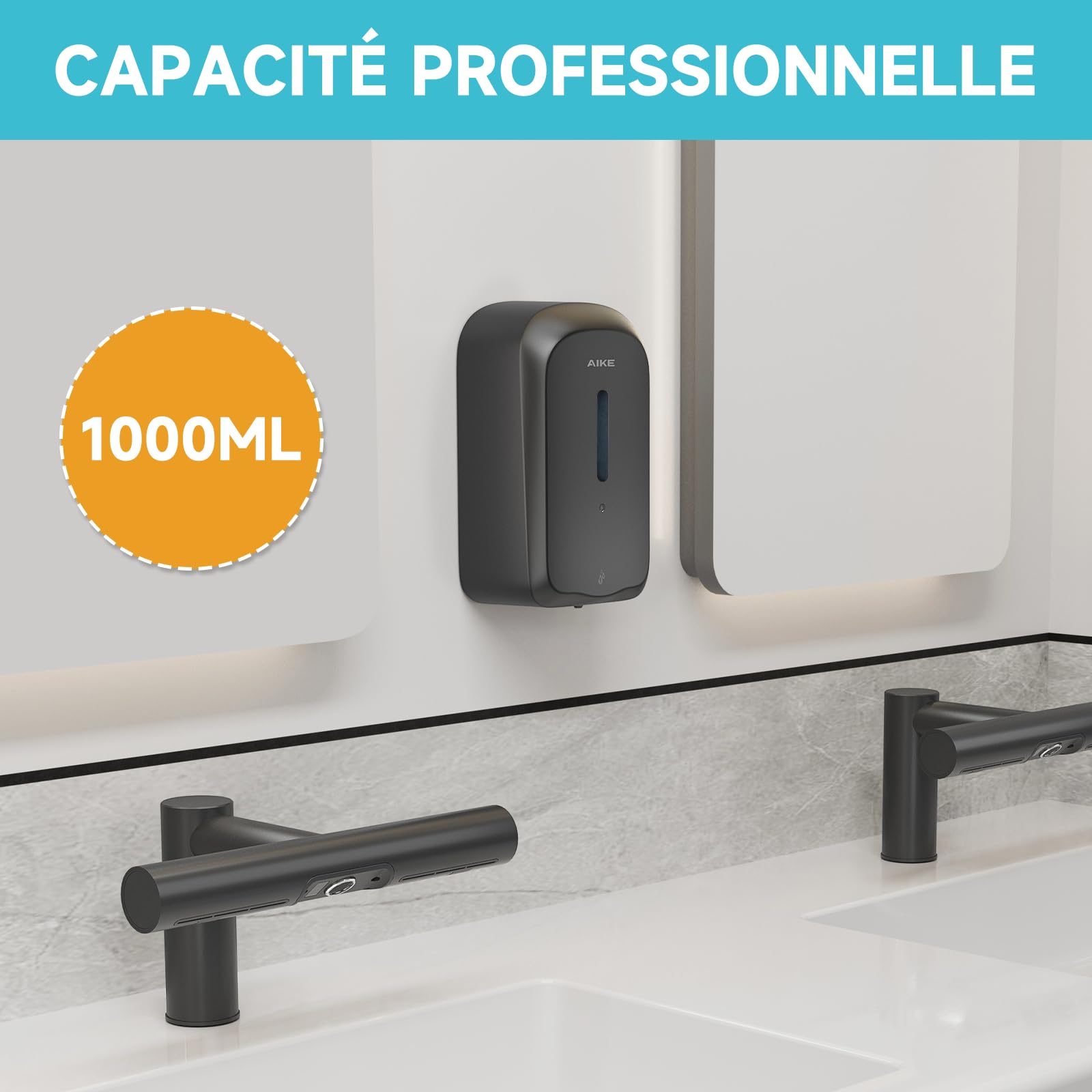 AIKE 1000 ML Distributeur De Savon Automatique Mural, Public Et Commercial | Conception Anti-effraction,Réglage En 5 Niveaux, Autonomie De 3 Mois, Adapté Aux Centres Commerciaux, Hôpitaux Et Usines