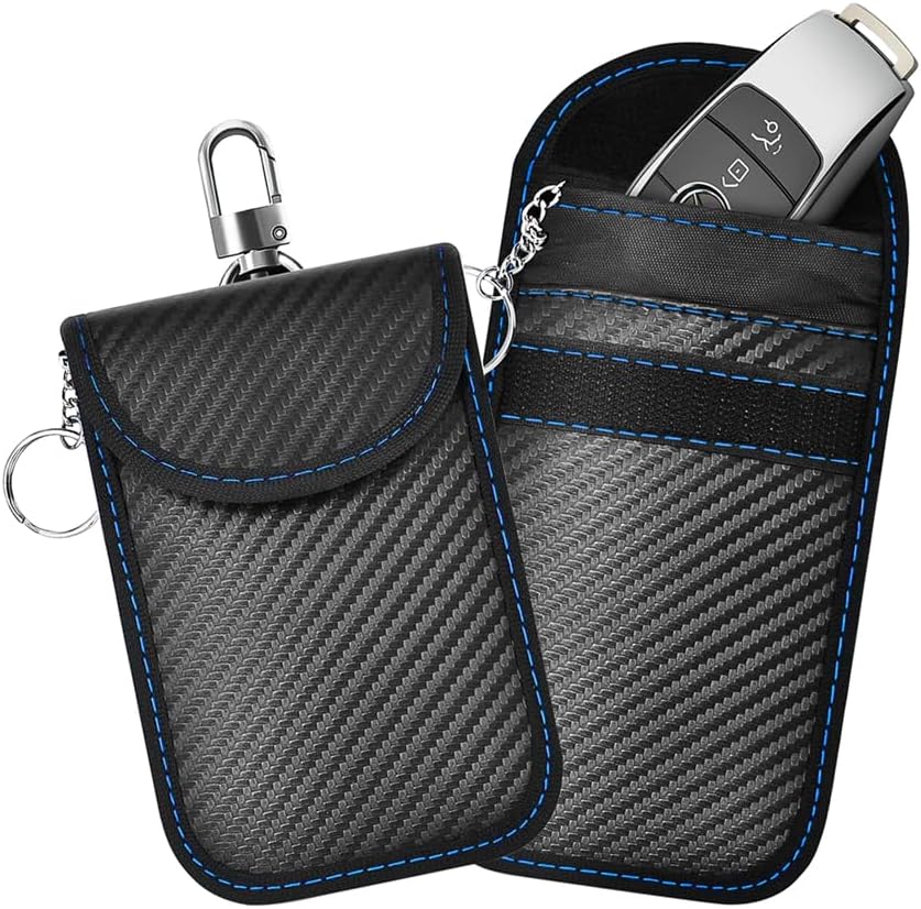 2PCS Car Faraday Bags for Key Fob, Carbon Firber Vehicle RFID Signal Blocking Key Fob Protector, Anti-Theft Auto Key Signal Shielding Protective Pouch, Universal for SUV, Sedan, Truck (Silver)