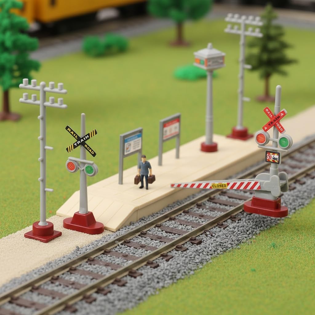 COHEALI 8Pcs Mini Train Traffic Light Model Railroad Crossing Signal Accessories for DIY Micro Landscape Table Decorations and Model Train Scenes