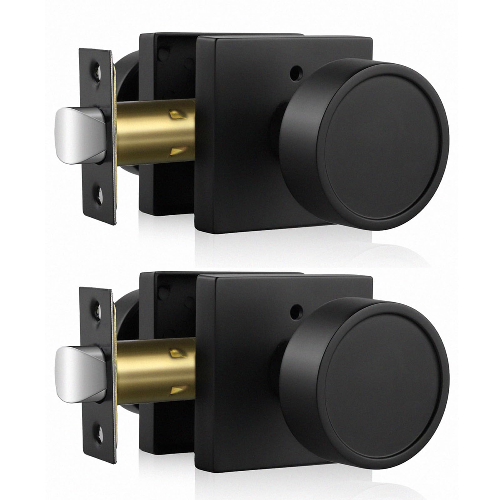 Haidms Matte Black Interior Door Knobs, Square Privacy Door Knobs (2 Pack)