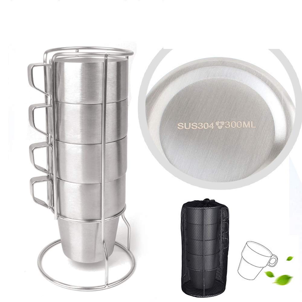 Kubek ze stali nierdzewnej 300 ml (zestaw 4 szt.) Premium do układania w stos kubki do kawy, na zewnątrz, na kemping i do aktywności wewnątrz pomieszczeń, kubek termiczny ze stali nierdzewnej