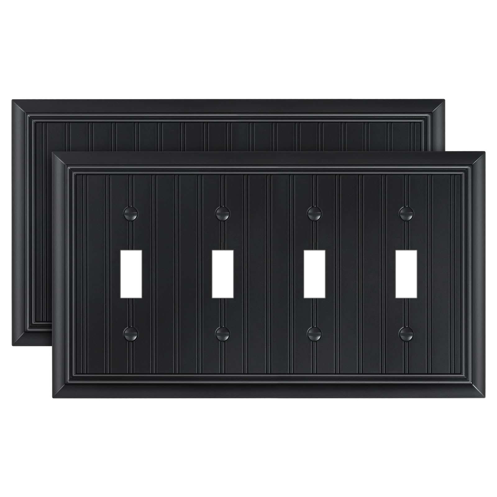 Placa de interruptor cuádruple de fibra de bambú negra, paquete de 2 unidades