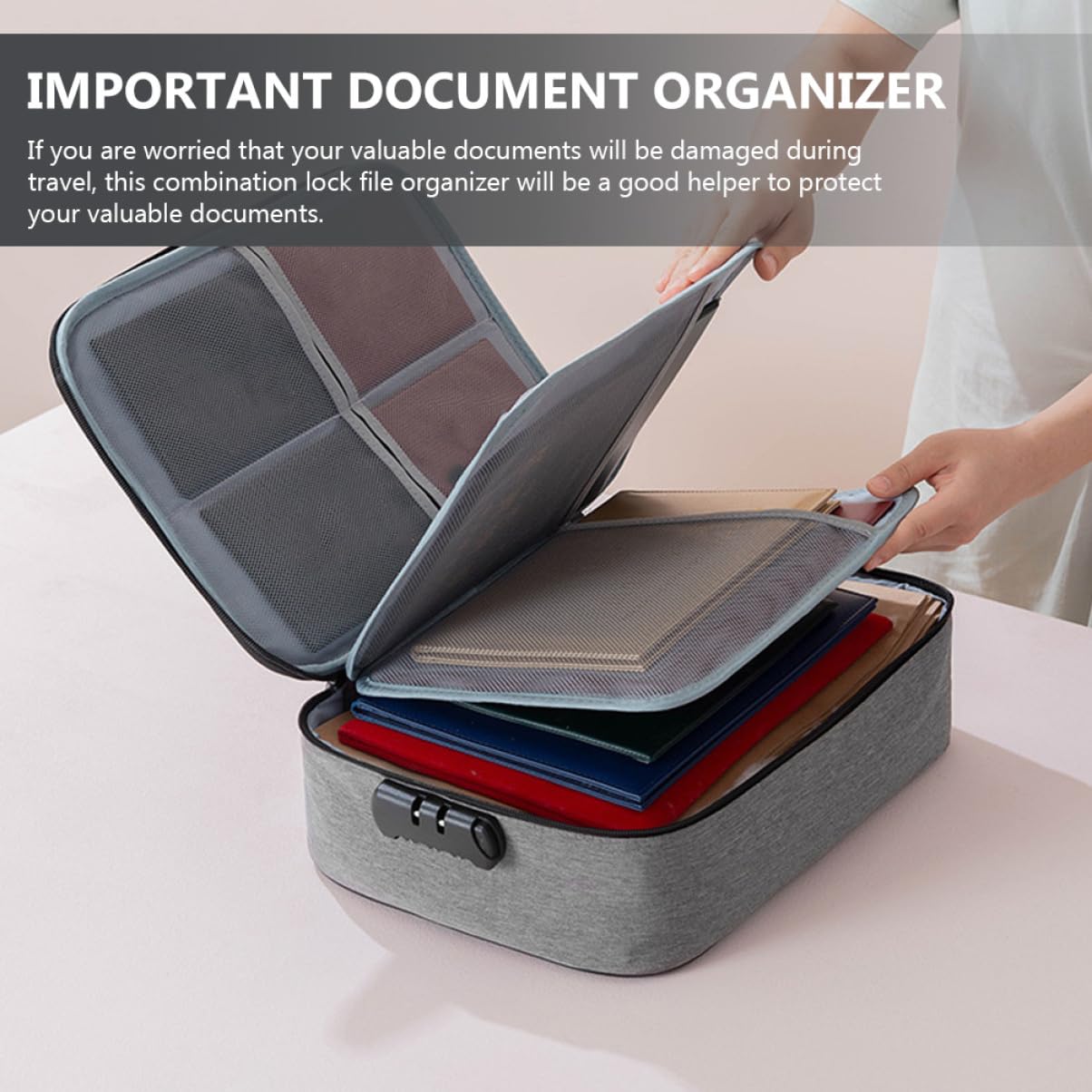 Mikikit Scatola Documenti con Serratura Combinata Organizer Portatile per Ufficio e Casa Contenitore Archiviazione Strati per Passaporti Certificati e Grigio