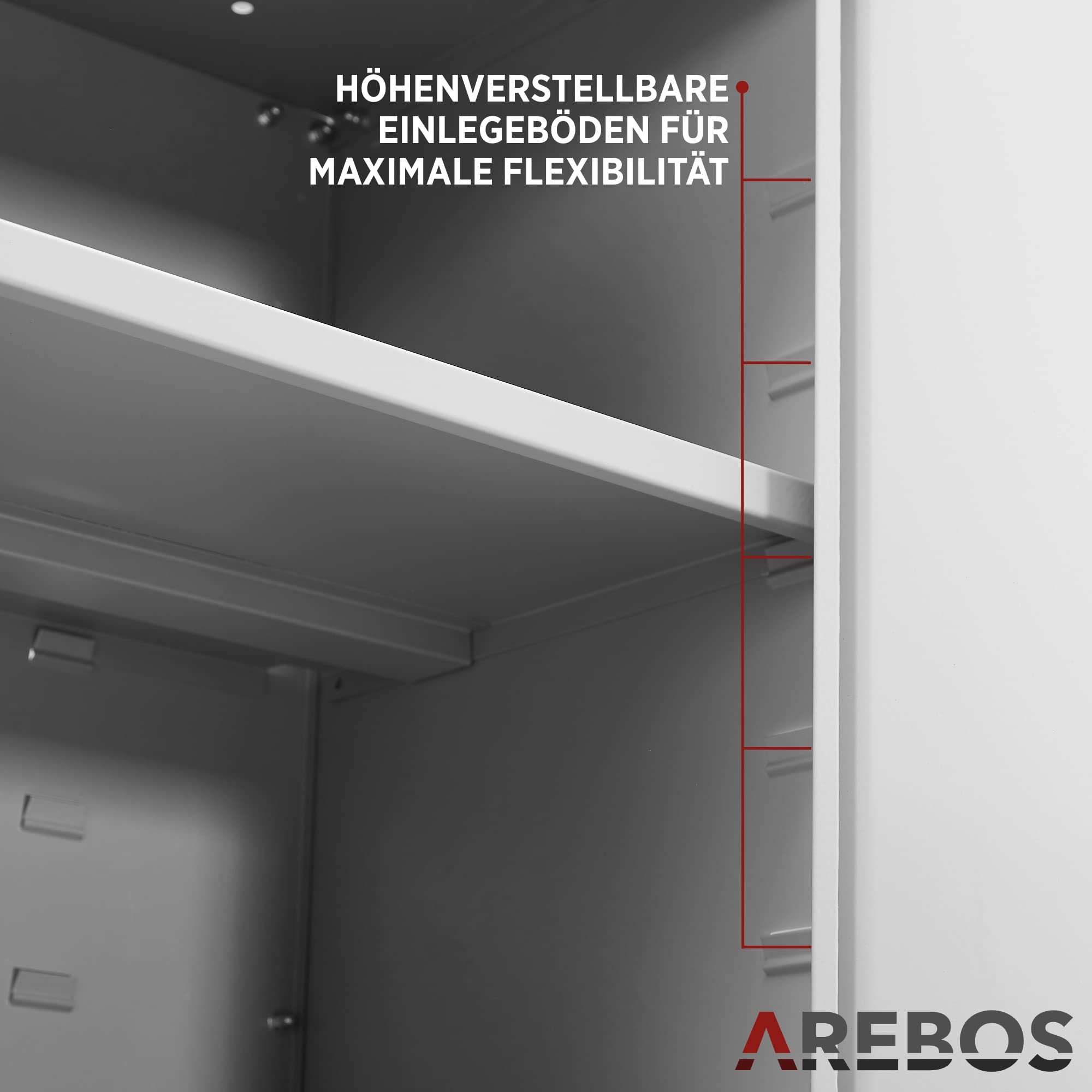 Arebos Aktenschrank | Büroschrank | inkl. 4 Rollen-Set | 155 x 90 x 40 | 2 Türen | mit 3 Höhenverstellbaren Einlegeböden | mit Zylinderschloss | Grau