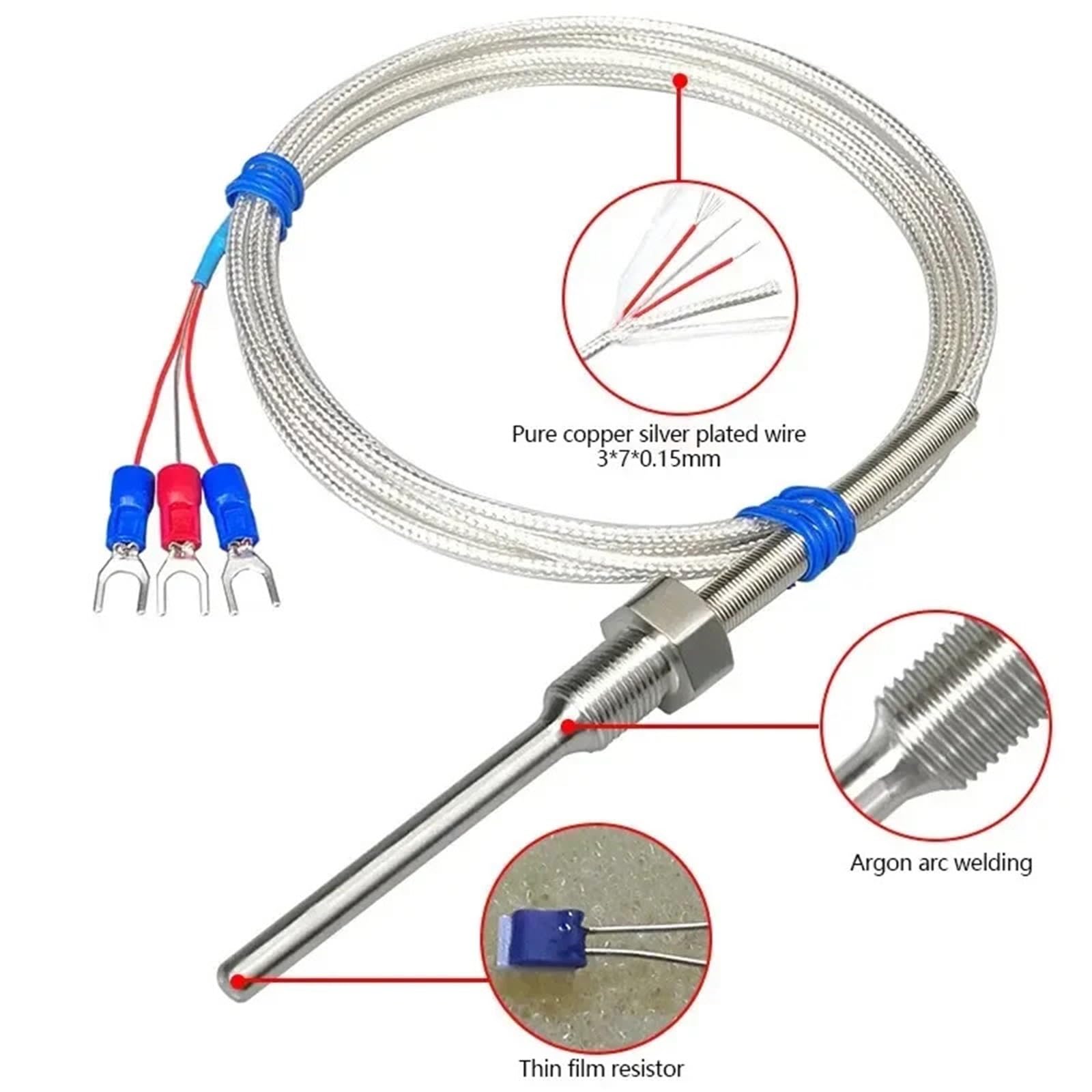 PT100 Temperatursensor Sonde Edelstahl Industriegewinde Widerstandsdetektor 1St(PT1000-PT1-8 -30mm)