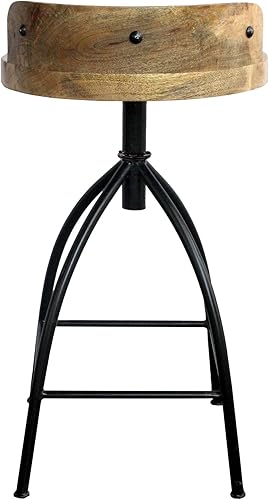 Miniatura 15 de Benzara Taburete ajustable de altura de barra giratoria de estilo industrial con respaldo, marrón y negro