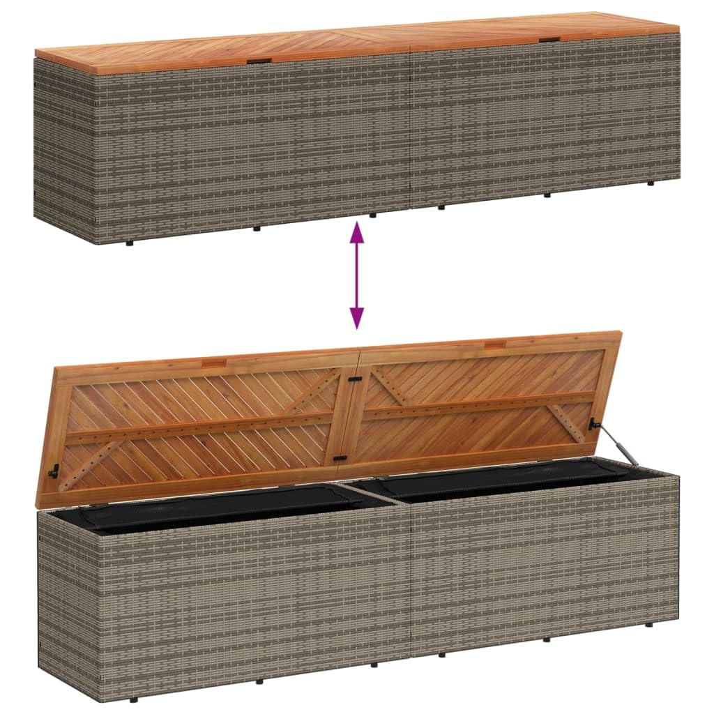 IKAYAA Baúl de Jardín, Arcón Exterior de Acacia Ratán, Caja de Almacenamiento con Bolsa Interior Resistente al Agua, Organizador Herramientas, Gris 220 x 50 x 54 cm