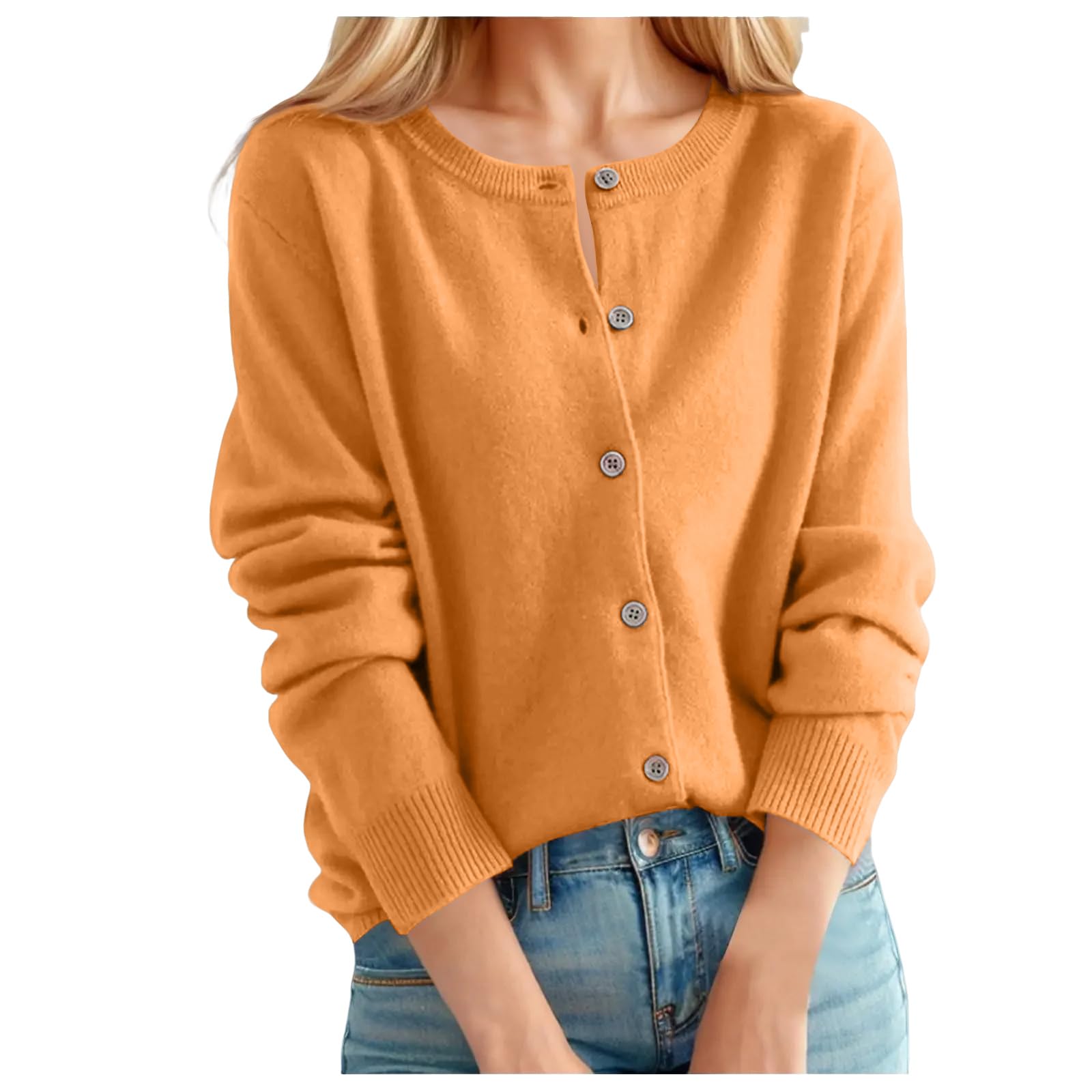 Cardigan Sweaters for Women Fall Lightweight Button Up Sweaters Knit Long Sleeve Tops Casual Cozy Crewneck Sweater
