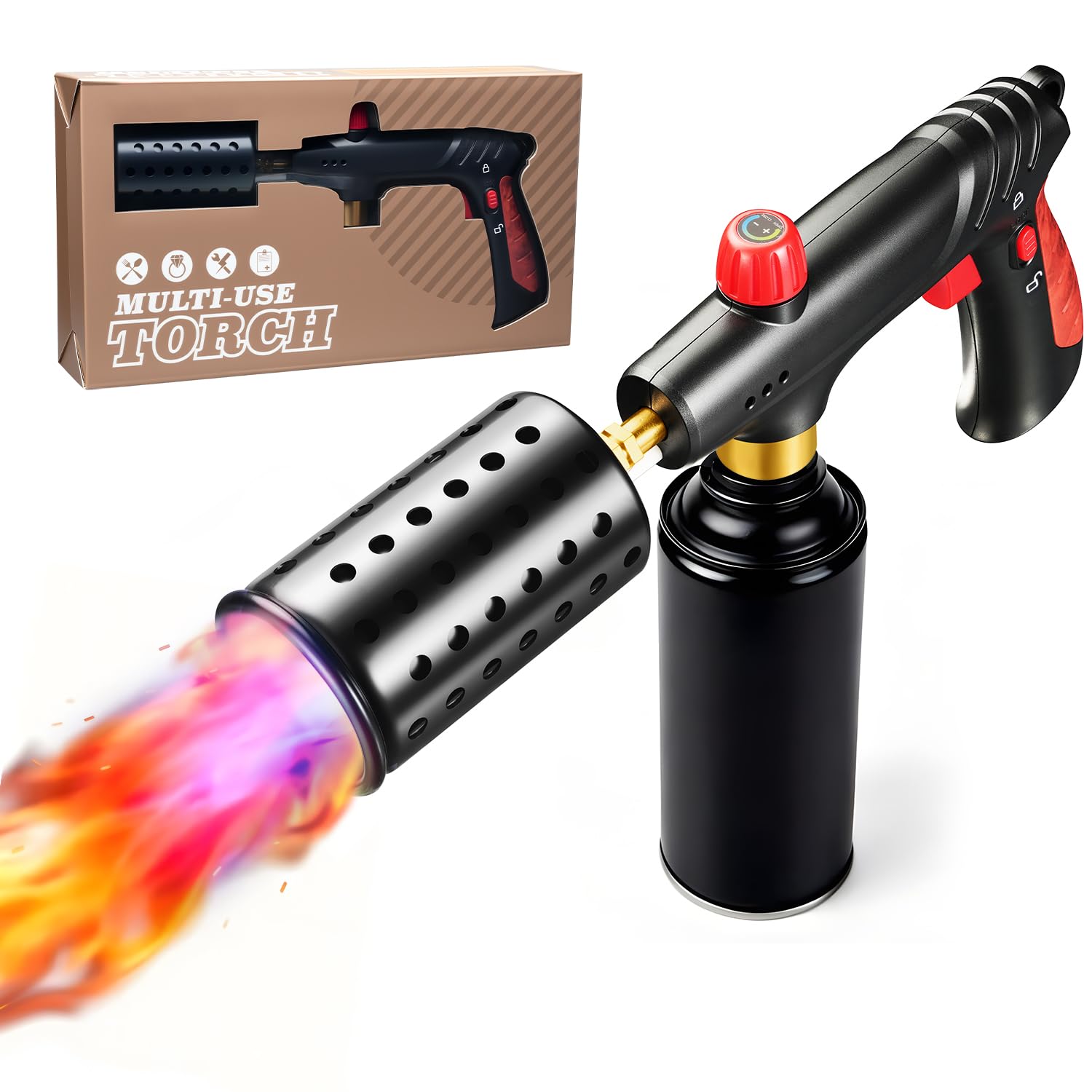Propane Torch Cooking Blow Torch Gun with Safety Lock Charcoal Lighter Flame Thrower Kitchen Food Torch Head for