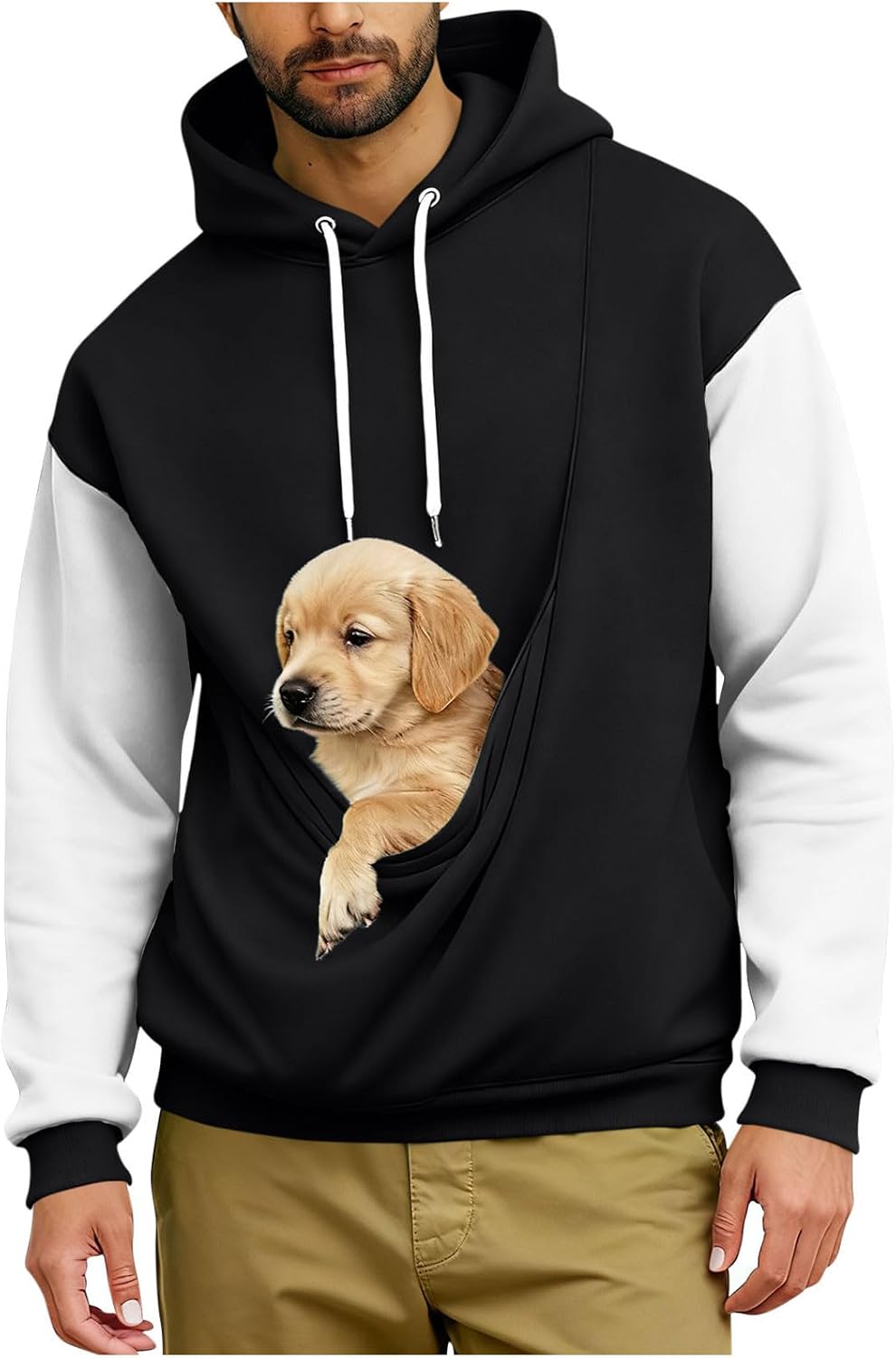 Cambkatl Color Block Pet Carry Hoodies for Men Pullover Stylish Sweatshirts with Big Front Pouch Cute Puppy Holder