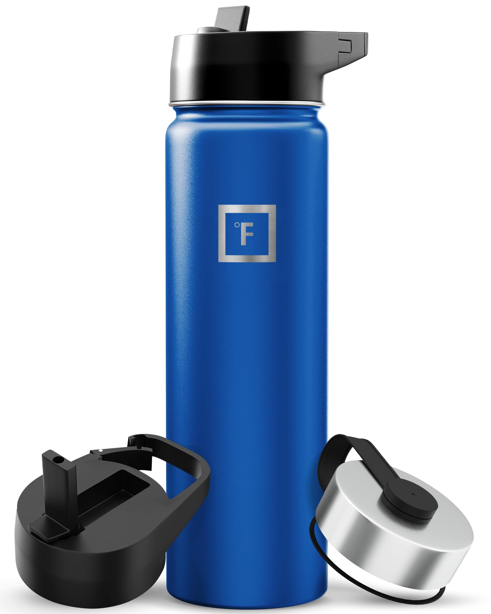 IRON °FLASK Camping & Hiking Hydration Flask with Straw, Wide Mouth Insulated Stainless Steel Sports Water Bottle - 22 oz Twilight Blue