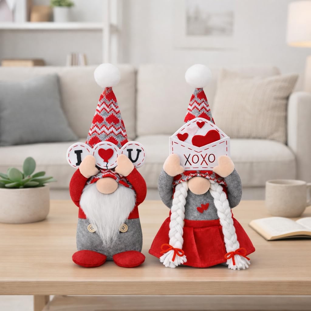 Valentine’s Day Gnomes Decorations for Home – Plush Gnome Decor Set, Cute Valentine Gnome Plush Gifts, Nordic Gnome Tabletop Valentine’s Day Home Decor
