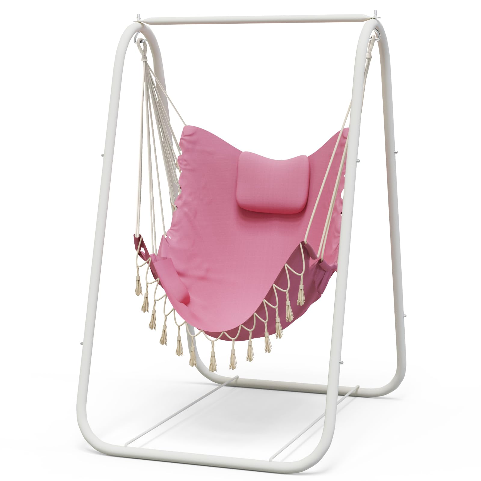 Chaise hamac avec support intérieur extérieur fauteuil suspendu de jardin rose