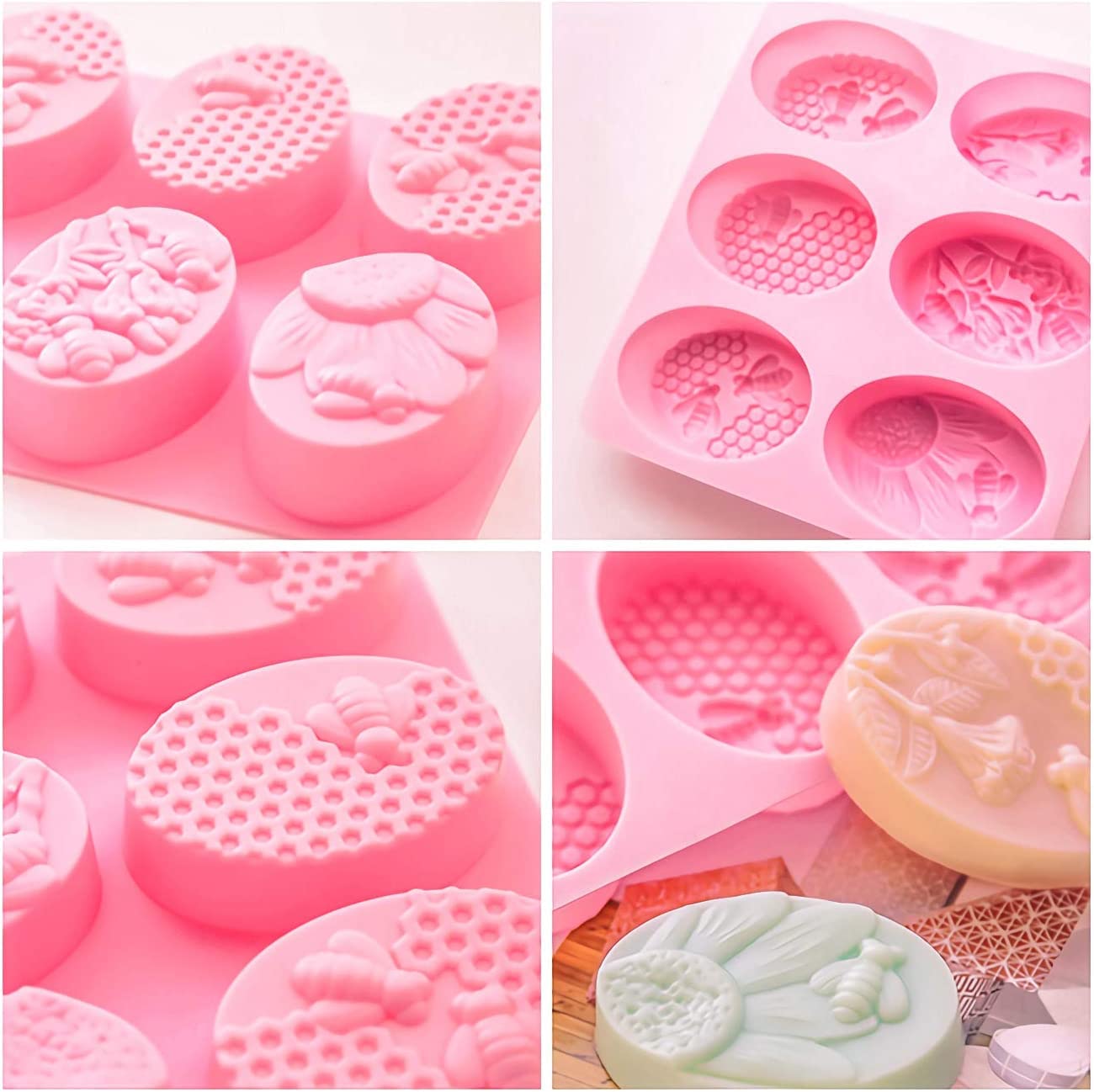 Zeinwap 3D Bee Silicone Molds, Honeycomb Mold for Soaps, Beehive Cake Baking Mold, Candle Mold Resin Mold for Homemade Craft (Oval, Random Color) 2