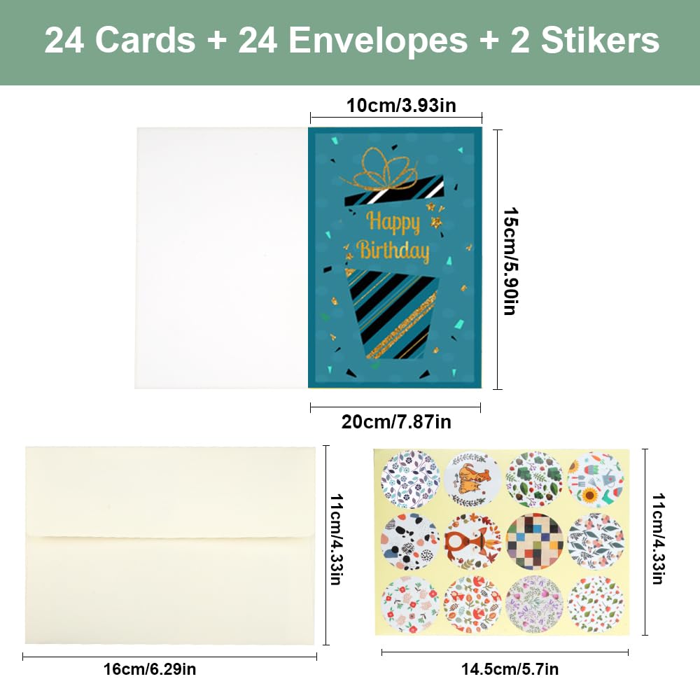 Yolistar 24 Biglietti Compleanno Con Buste - Cartoline Piegate 15x10cm, Con Adesivi