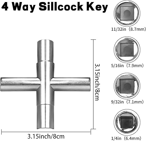 Miniatura 3 de Juego de llaves Sillcock de 4 vías de 14 pulgadas, 932 pulgadas, 516 pulgadas, llave de acero 1132 para llave de agua, llave de manguera para grifo