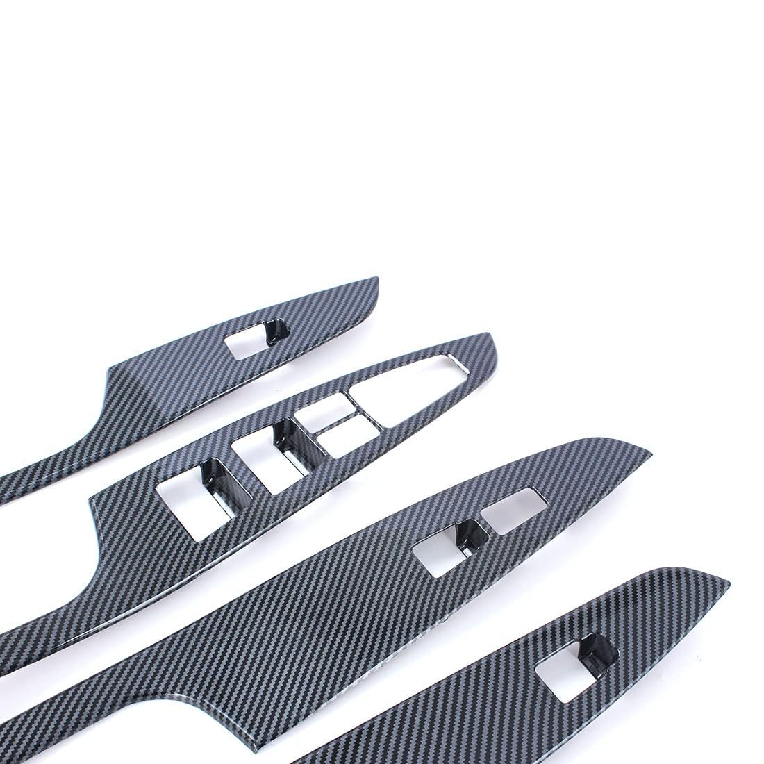 ruihe 4pc Carbon Fiber Color Automobile Door Window Control Panel Cover Trim Fit for Hyundai Tucson 2016 2017 2018 2019 2020 Rear Without seat Heating
