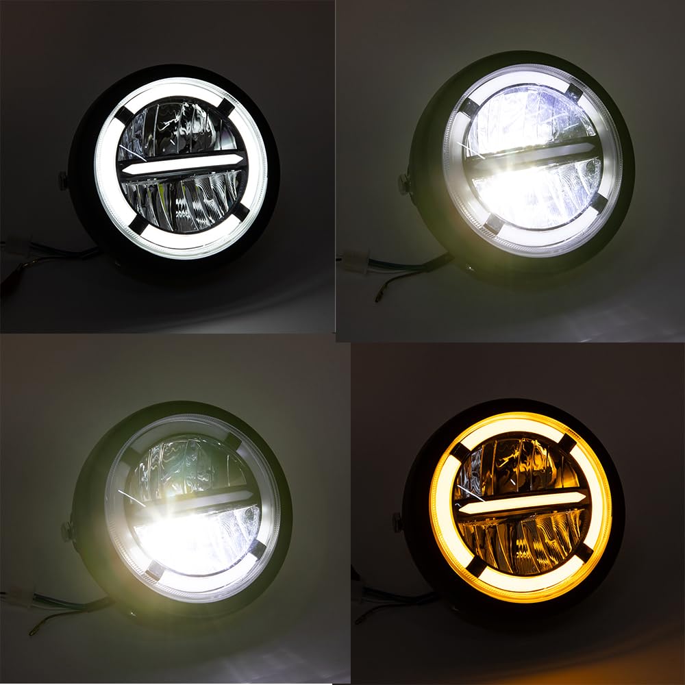 Faro anteriore a LED da moto, 6,46 pollici, per Cafe Racer Bobber Chopper con DRL