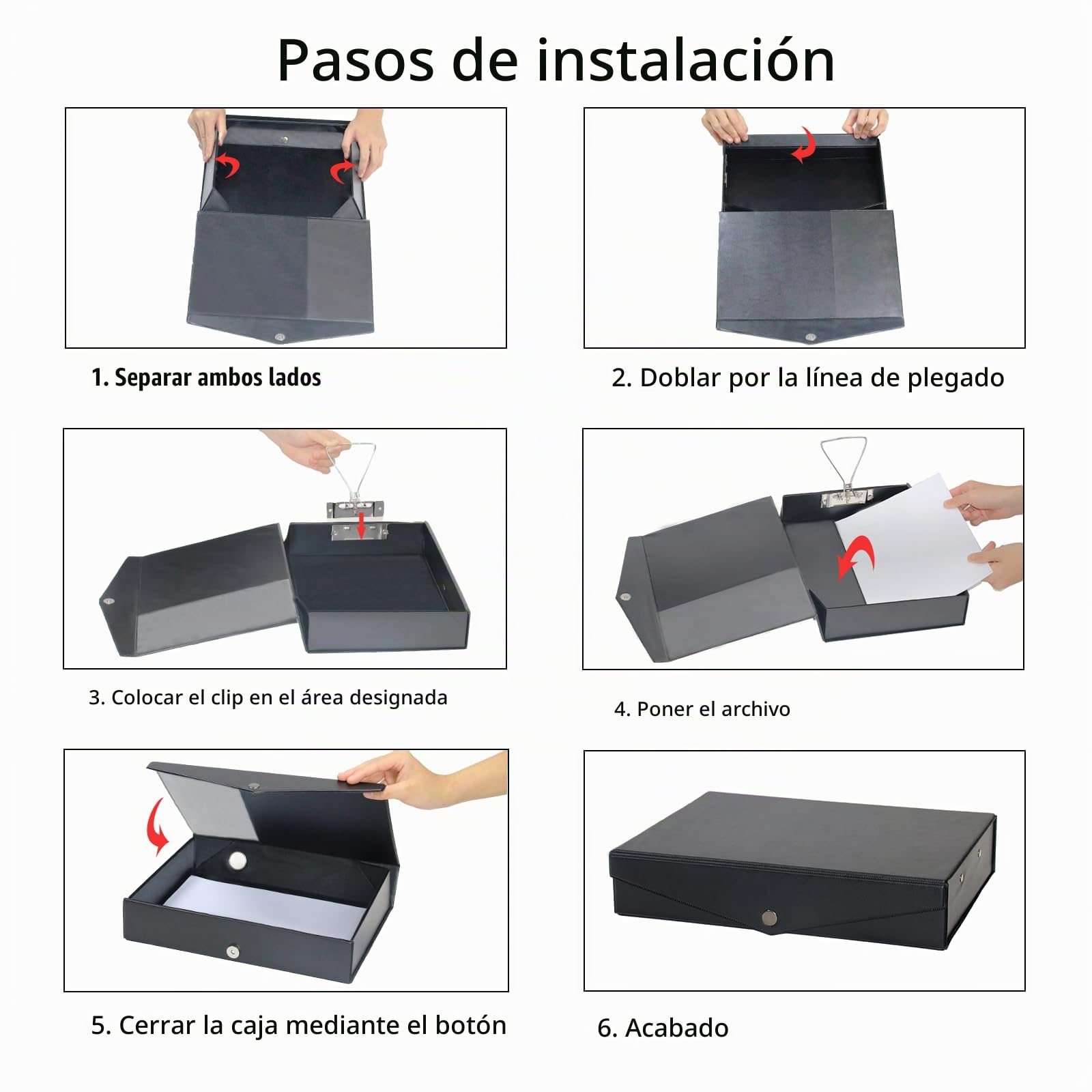 6 Piezas Cajas de Archivos con Pinza,Lomo 65 mm,Negro | Caja Archivador,Caja de Documentos A4 para Oficina
