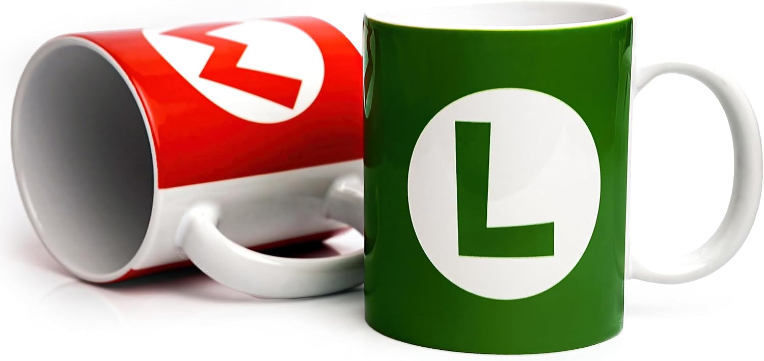 Mario & Luigi Inspired SET OF 2 11oz Ceramic Fully Wrapped Bros Artwork Mugs - Giftable Foam Box Protection