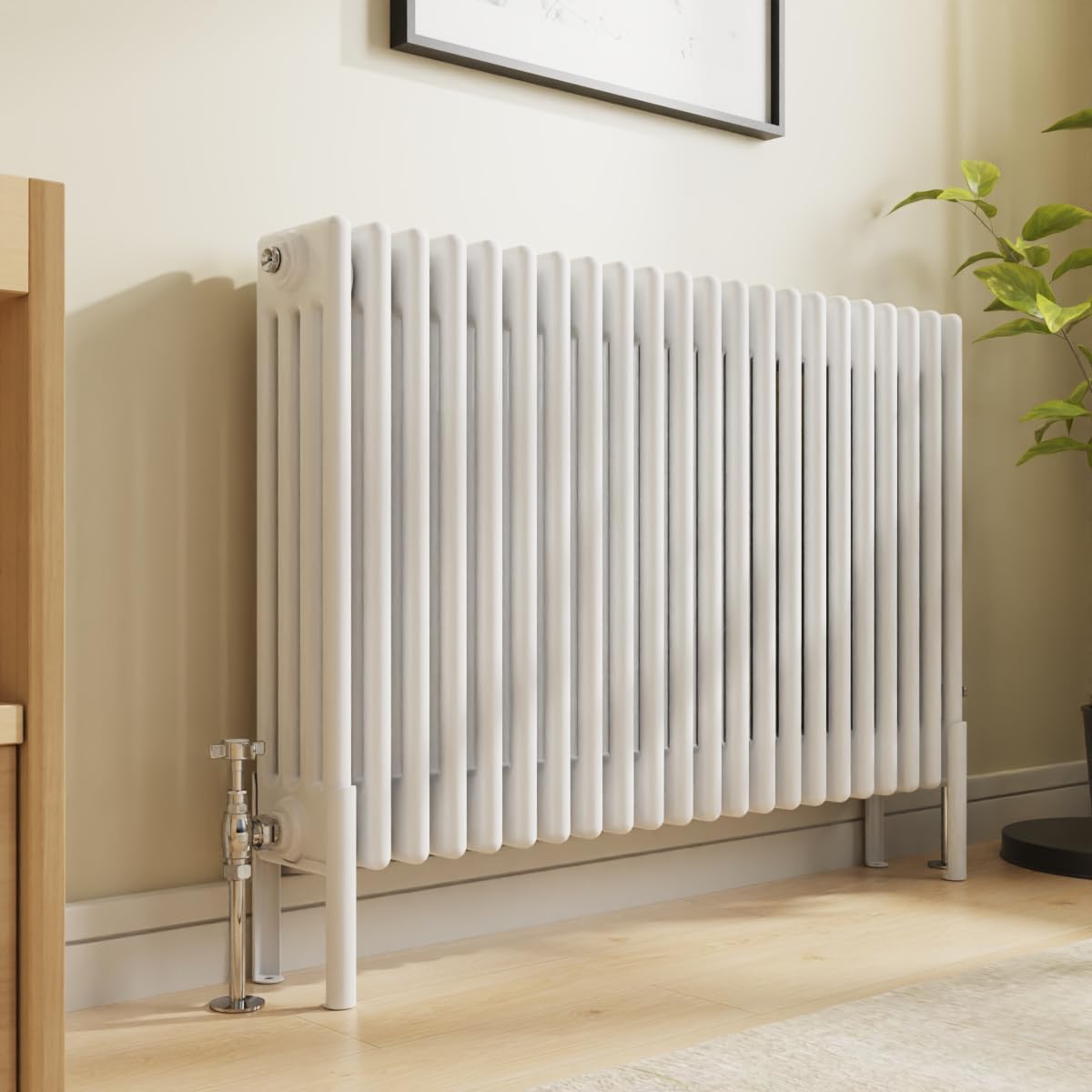 NRG Traditional 4 Column Horizontal Radiator 600x1010mm Gloss White Central Heating Radiators