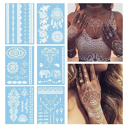 6 Sheets Temporary Tattoo,Flash Fake Waterproof Body Tattoos Stickers Women Wedding Party
