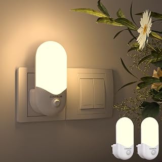 Children's Night Lights, 2 Pcs Night Light Power Socket with Light Sensor Body Sensor Dimmable LED Night Light, 2700K Warm White Night Light for Bedroom