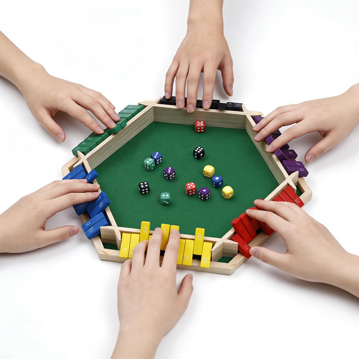 Flero Shut The Box - Set di dadi a 6 giocatori, tattica e gioco di calcolo (multicolore)
