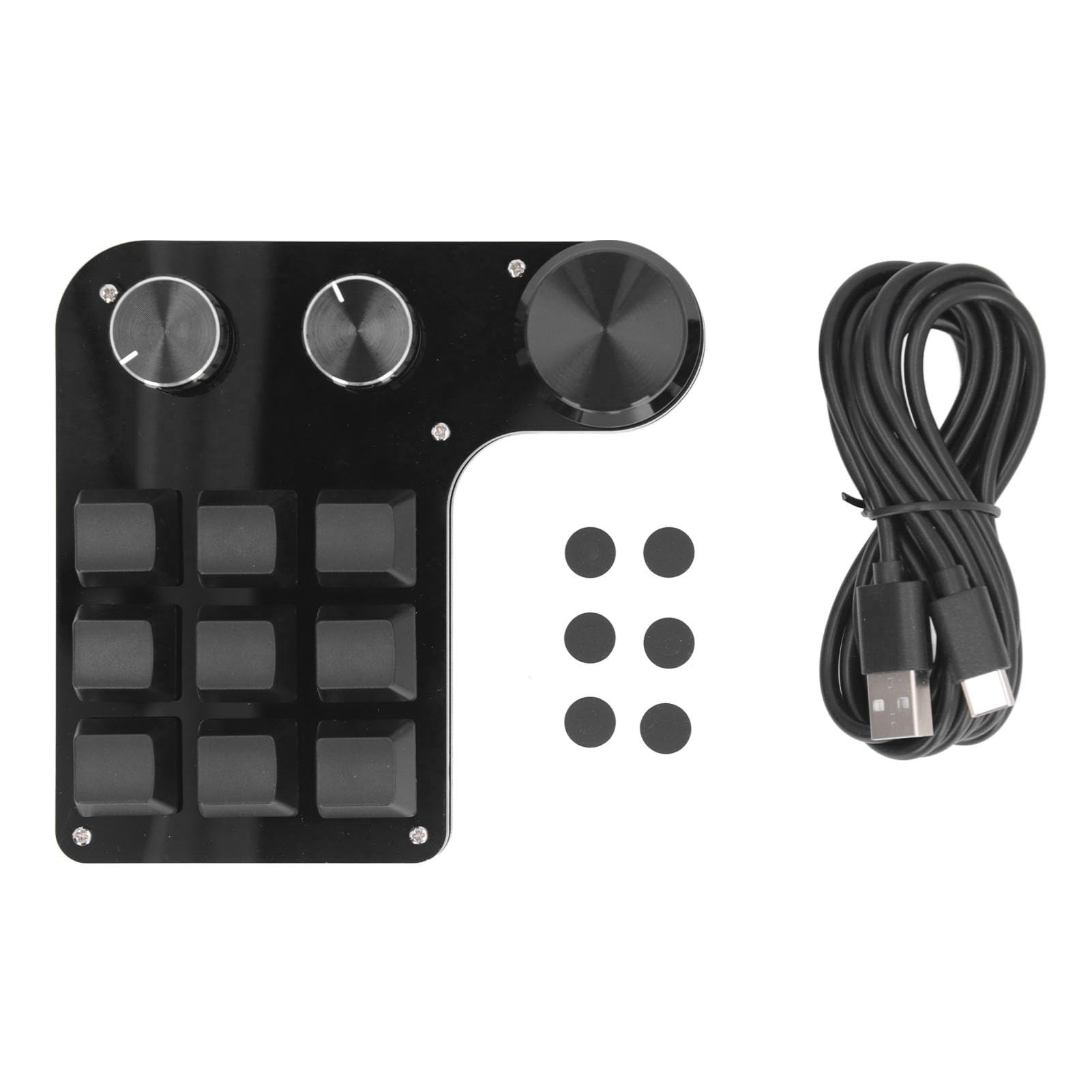 Eujgoov Mini Klawiatura Mechaniczna, Akrylowa Podkładka Makro z ABS z 9 Klawiszami i 3 Pokrętłami, Odporny na Kurz Czerwony Przełącznik RGB LED Programowalna Klawiatura USB C do Gier Biurowych do