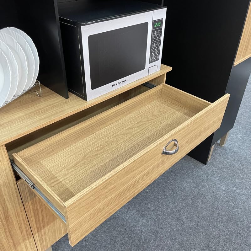 ACTUAL DIFFUSION Buffet de Cuisine 8 Portes 1 Tiroir 10 NIches Chêne et Noir L 182.8 H 205 P 39.3 cm