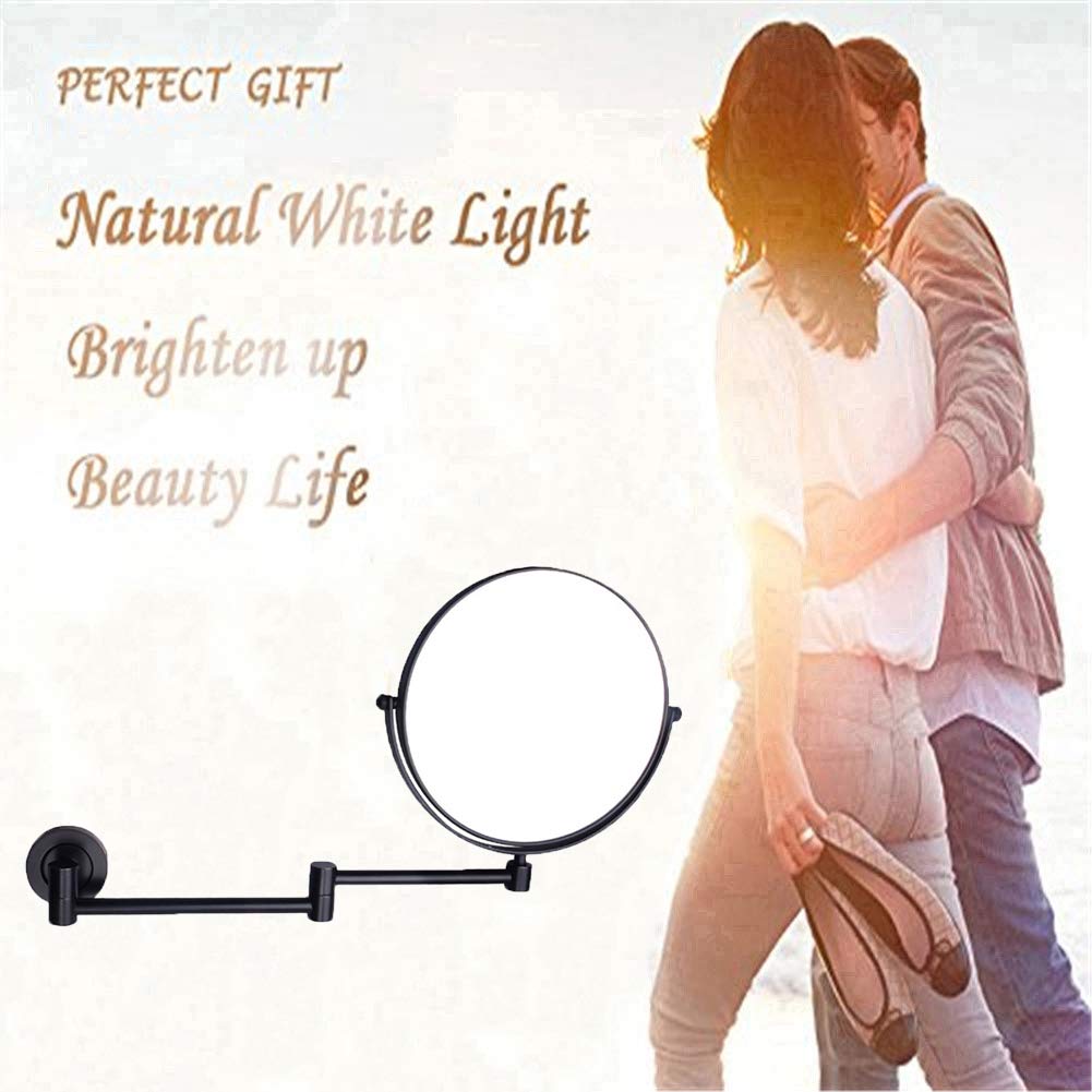 Espejo de maquillaje Montaje en pared, giratorio de 360° Extensible Aumento de 3X Espejo de baño de Doble Cara Espejo de belleza de Forma Redonda plegable, Chrome_8inch (Gold 8inch)